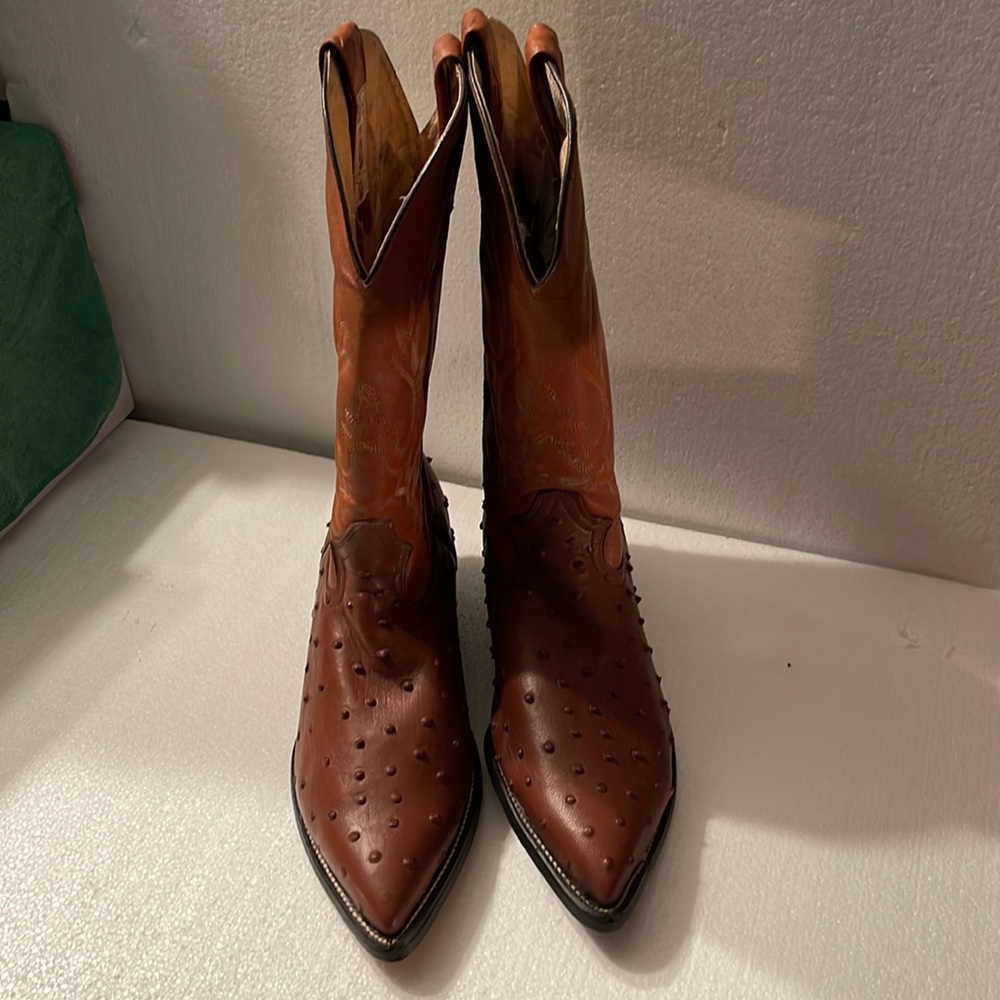 Pecan/Brown Ostrich Print Cowboy Boots New Size 9.5 Mens